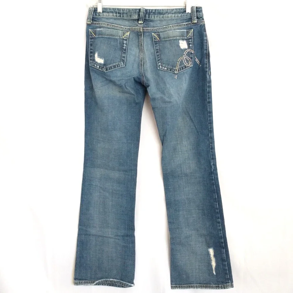 Mavi Erin 30x32 Low Front Comfort Hip Bootcut Jeans Distressed Glitter Pocket
